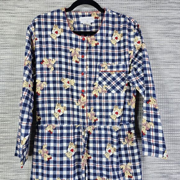 Kathy Ireland Jumpsuit Womens Medium Cotton Flannel Teddy Bear Check Plaid Cozy - Picture 12 of 15